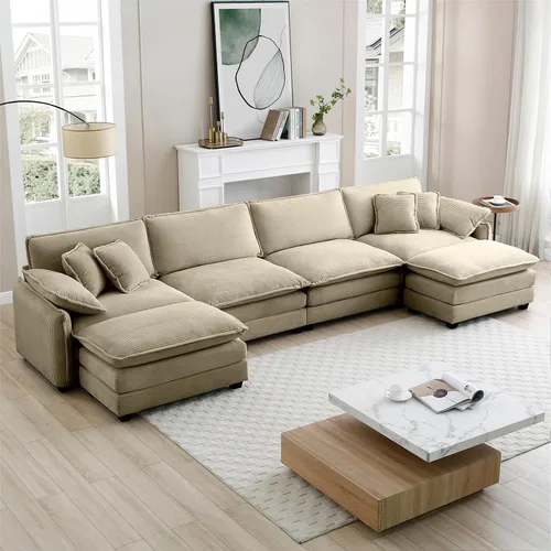 Vista 27 de Sofá Loveseat Grande en Beige y Blanco de 194.8 cm, Sofás Seccionales de 2 Plazas Grandes para Sala de Estar, Sofá Seccional Modular de Tela