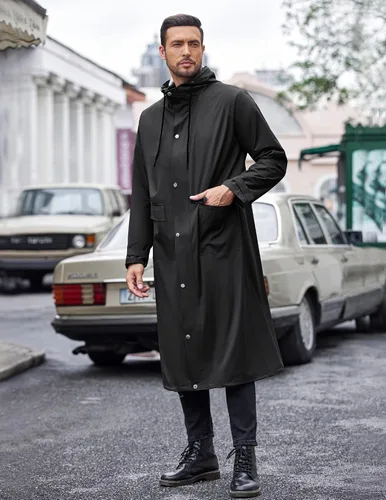 Vista 2 de COOFANDY Chaqueta impermeable para hombre con capucha, impermeable, ligera, activa, larga