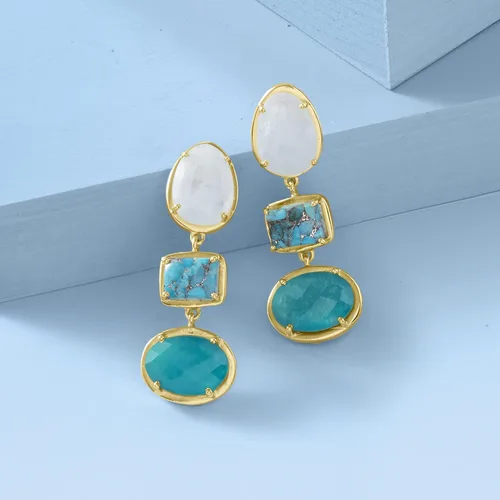 Vista 5 de Ross-Simons Aretes colgantes de varias piedras preciosas en oro de 18 quilates sobre ley Gema multi
