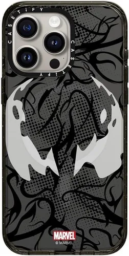 Vista 13 de CASETiFY Impact - Funda para iPhone 13 [Spider-Man Co-Lab / protección contra caídas de 6.6 pies] - Máscara Venom - Negro transparente Spider Man