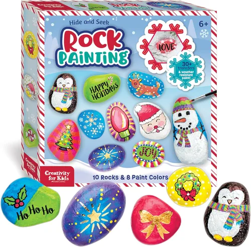 Vista 11 de Creativity for Kids Kit de pintura de rocas para escondidas navideñas Pintura, decora y oculta 10 rocas festivas Kit de manualidades navideñas