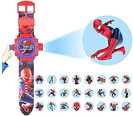 Vista 2 de Genx Spiderman - Reloj de pulsera digital con proyector de imagen para niños, proyector de imagen de pared, reloj inteligente Spiderman, reloj