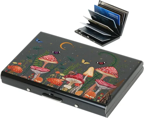 Vista 88 de BONSYL® Soporte para tarjetas de crédito, cartera delgada de metal con bloqueo RFID, con 6 ranuras para tarjetas, para mujeres y hombres.
