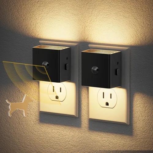 Vista 7 de JandCase Luz nocturna, luces nocturnas automáticas enchufables a la pared, paquete de 2 luces nocturnas modernas con sensor de luz automática, luz