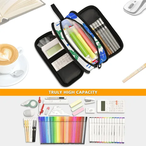 Vista 5 de Bolsa de lápices de nylon para niños azul verde sombra títere estilo pintura gran capacidad gran cremallera estuche de lápices papelería para preppy