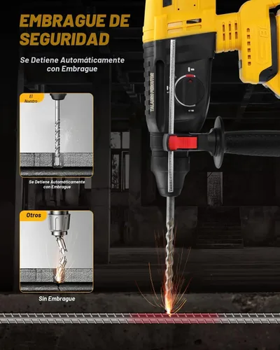 Vista 4 de Taladro de martillo SDS inalámbrico para batería Dewalt 20V MAX, taladro de martillo giratorio sin escobillas con embrague de seguridad
