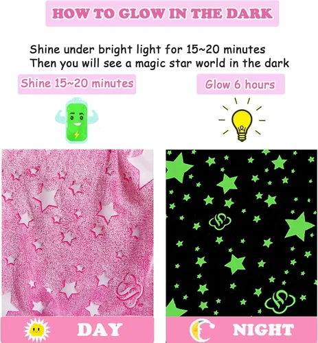 Vista 2 de Manta que brilla en la oscuridad para niñas, cumpleaños, color púrpura y rosa, luna y estrella, manta suave para niños, niñas pequeñas