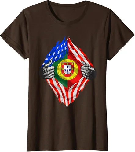 Vista 18 de Camiseta de bandera de Estados Unidos con diseño de raíces portuguesas, Negro, S
