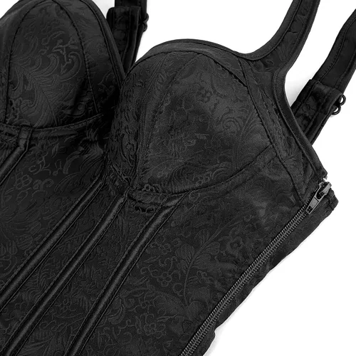 Vista 6 de Zhitunemi - Corsé con tirantes de hombro para mujer, sobre el busto, estilo Jacquard, gótico