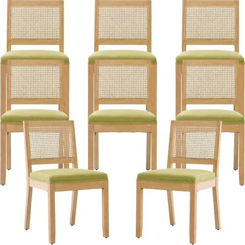 Vista 45 de ODUSE-DAILY Juego de 2 sillas de comedor French Country color beige, sillas de comedor de madera bohemia con respaldo tejido y asiento tapizado