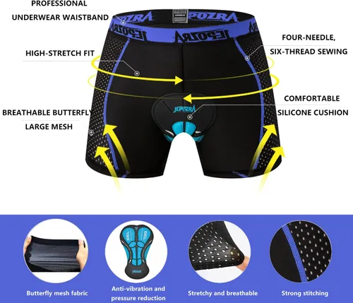 Vista 5 de JEPOZRA Ropa interior de ciclismo para hombre, 3D, acolchados, pantalones cortos de ciclismo transpirables de secado rápido
