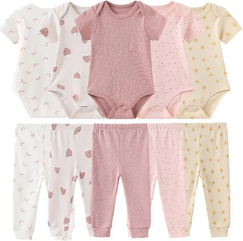 Vista 8 de Conjunto de canastilla para bebé, 9 piezas, conjunto de mamelucos y pantalones, conjunto de regalo unisex para bebé
