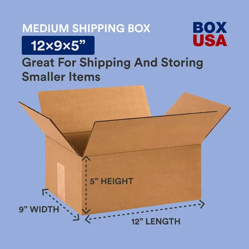 Vista 2 de BOX USA Cajas de cartón corrugado de 12 x 9 x 5, pequeñas de 12 pulgadas de largo x 9 pulgadas de ancho x 5 pulgadas de alto, paquete de 25 Envío