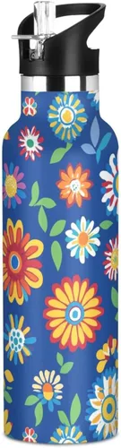 Vista 12 de Flowers Vacuum Insulated Sports Water Bottle Keeps Hot and Cold with Straw Leakproof BPA Free for Gym Sports 08