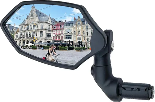 Vista 7 de Hafny Nuevo espejo retrovisor de barra de bicicleta, lente de vidrio HD, espejo de bicicleta ajustable y giratorio seguro, resistente a explosiones