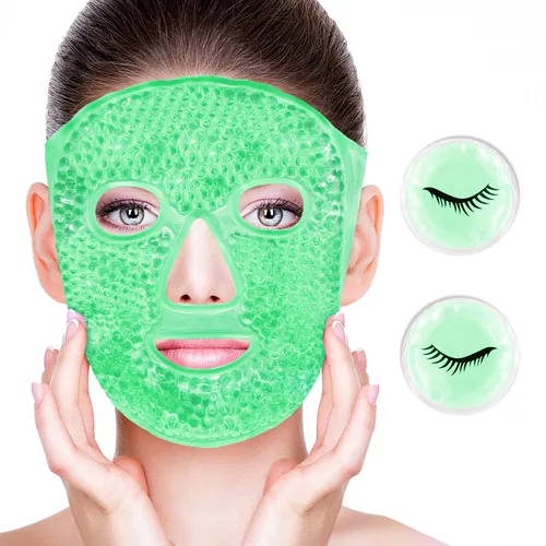 Vista 11 de Máscaras faciales frías, máscara facial de hielo, compresa fría y caliente, ojeras, hinchazón, migrañas y dolor de cabeza, enfriamiento