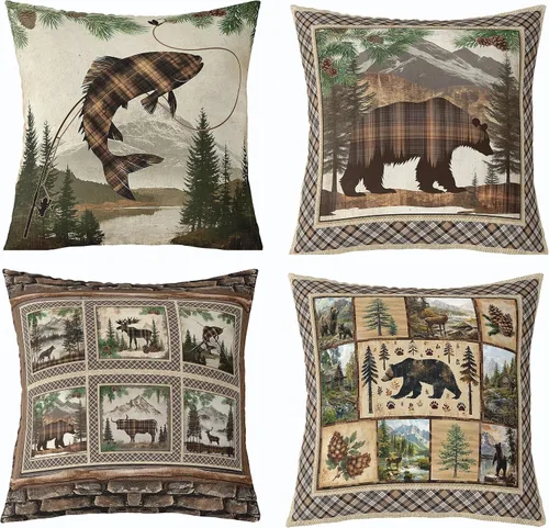 Vista 41 de Feelyou Fundas de Almohada Decorativas de León 16"x16" Juego de 4 Funda de Cojín Suave de Tigre Decoración de Lobo Funda de Almohada de Leopardo