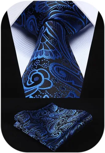 Vista 195 de HISDERN Corbatas para hombre, corbata de cachemira y bolsillo cuadrado tejido clásico floral para hombre, corbata de fiesta de boda