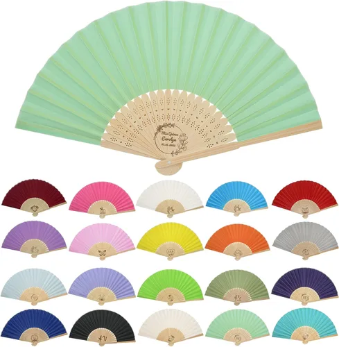 Vista 10 de GZLDGIFTS Abanicos de mano personalizados, regalos para regalos de fiesta de boda, invitados, tela personalizada, seda, jardín, boda, abanicos