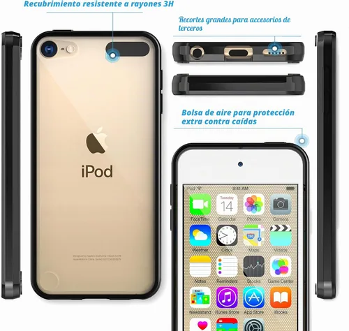 Vista 6 de Funda ULAK para iPod Touch 6ta generación, funda para iPod 5, transparente, suave, de TPU flexible, plástico rígido que absorbe golpes, Negro