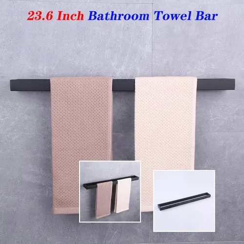 Vista 5 de GERZWY Toallero de baño de 24 pulgadas, de acero inoxidable, estilo contemporáneo, montaje en pared, negro mate, HG1701 (60)-BK
