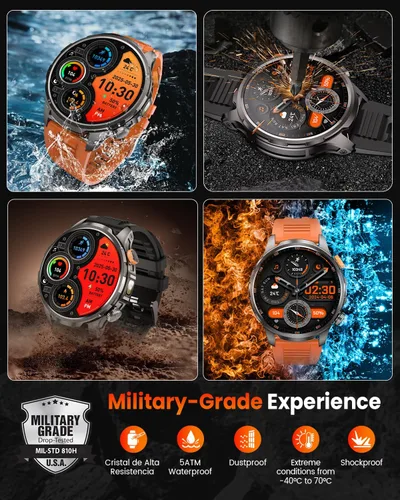 Vista 8 de Military Smart Watches for Men, 1.91" Men's Smart Watch with 1000mAh/5 ATM Waterproof/LED Flashlight/110+ Sport Modes/Heart Rate/SpO2/Sleep Monitor