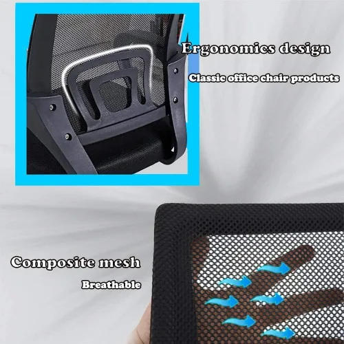 Vista 5 de Silla de escritorio, silla de oficina en casa, sillas de computadora de malla con soporte lumbar y reposabrazos, silla de escritorio ergonómica