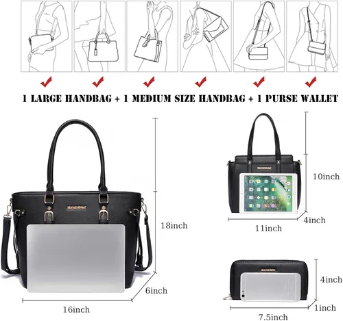 Vista 6 de Montana West 3PCS Purses for Women Tote Purse and Wallet Set Shoulder Bags