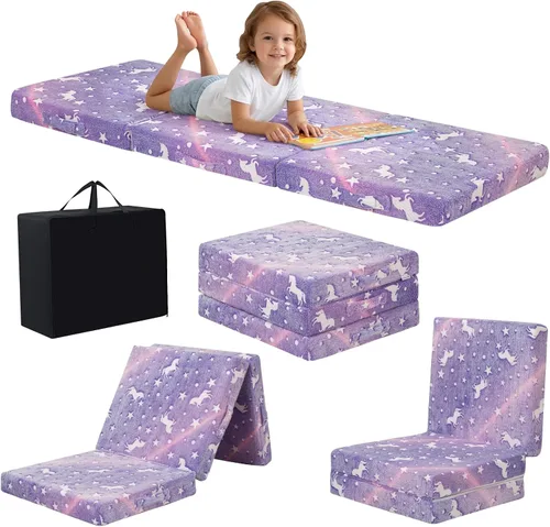 Vista 28 de MeMoreCool Colchón plegable de suelo para niños, tapete para siesta de suelo para dormir, guardería, cama plegable para niños pequeños, colchón