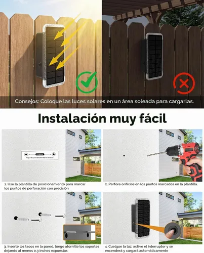 Vista 10 de vighep Paquete de 8 luces solares para valla al aire libre, luces de pared Negro