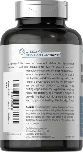 Vista 3 de Horbäach Bisglicinato de magnesio 120 cápsulas 750 mg Suplemento sin OMG y sin gluten