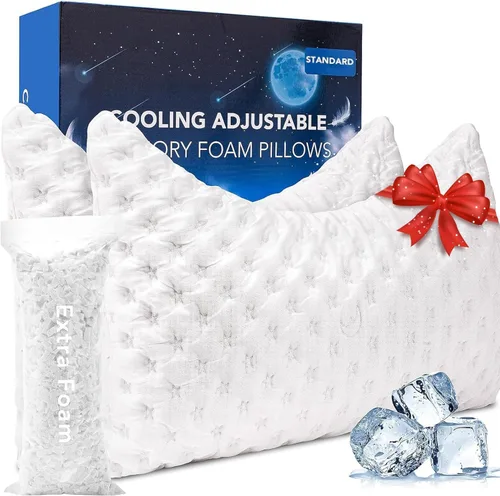 Vista 10 de KUCEY - Almohada refrescante para dormir lateral para dolor de cuello y hombros, almohadas de cama curvas de espuma viscoelástica triturada de lujo
