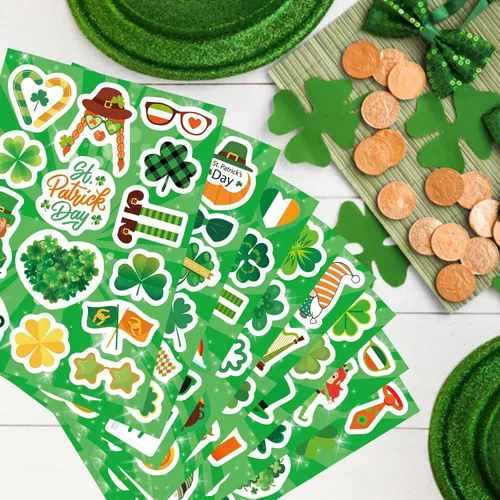 Vista 4 de 324 PIEZAS Adhesivos del Día de San Patricio - Adhesivos de Trébol para Niños Sombrero de Duende de Clover Irlandés Adhesivos Temáticos para Fiestas