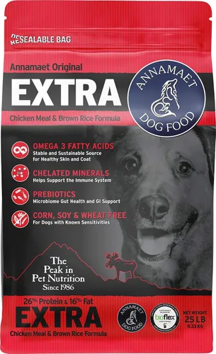 Vista 10 de Annamaet Original Extra Formula - Alimento seco para perros, 26% proteína (pollo y arroz integral), bolsa de 5 libras