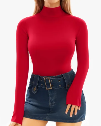 Vista 148 de MANGOPOP - Enterizo para mujer, manga larga, cuello de tortuga, cuello alto falso, estilo top