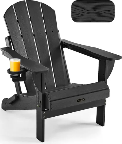 Vista 24 de Ciokea Silla Adirondack plegable con textura de madera, silla Adirondack para patio, resistente a la intemperie, silla de plástico para hoguera