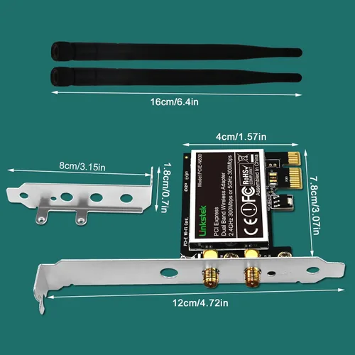 Vista 7 de PCIE-N600 Wireless N 600Mbps (2.4GHz 300Mbps y 5GHz 300Mbps) Adaptador WiFi PCIE, tarjeta WiFi PCIE, adaptador de red inalámbrica QUALCOMM Atheros