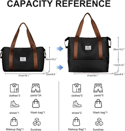 Vista 5 de Bolsa de viaje para mujeres y hombres, bolsa de fin de semana, T8-blackbrown