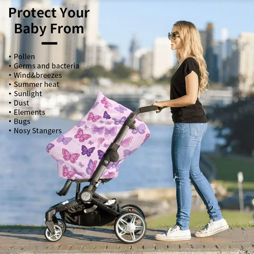 Vista 6 de Lindas fundas de asiento de coche con diseño de mariposa para bebé, multiusos para asiento de automóvil, cubierta de transporte transpirable