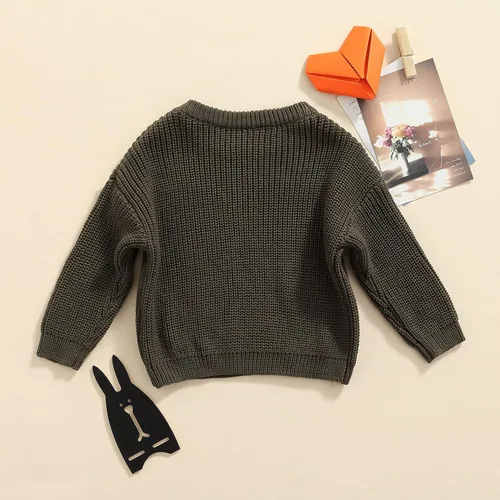 Vista 4 de Karwuiio Suéter de punto para bebé, niña, niño, cuello redondo, manga larga, sudadera para otoño e invierno