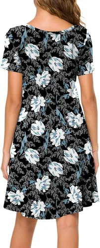 Vista 3 de POPYOUNG Vestido casual de verano de manga corta para mujer, cuello redondo, salida de playa