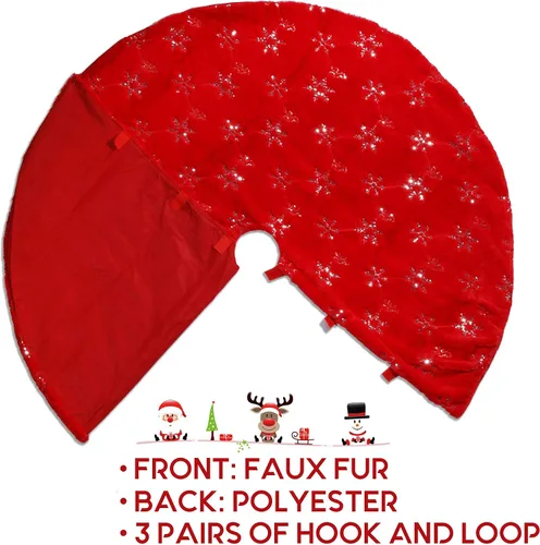 Vista 4 de Falda de Árbol de Navidad - Falda de árbol de 48 pulgadas grande roja con falda de árbol de piel sintética suave de alta gama para decoraciones