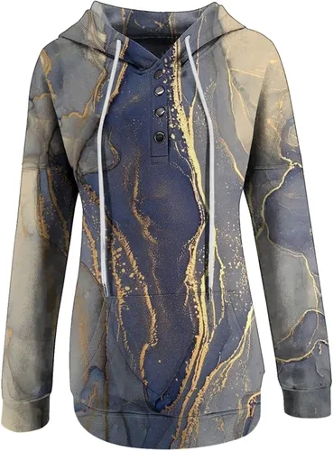 Vista 55 de Sudaderas con capucha para mujer, con cuello de botón, sin botones, con cordón, manga larga, lindas, ropa para adolescentes y niñas