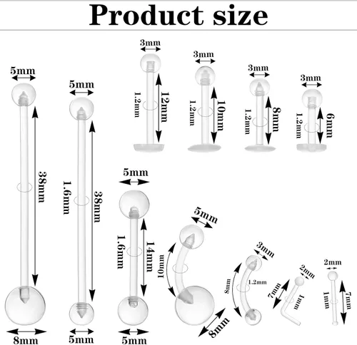 Vista 2 de 36 piezas de retenedores transparentes para cirugía, trabajo de plástico Bioflex, anillos de nariz, anillos para vientre, tabique, cejas, labios