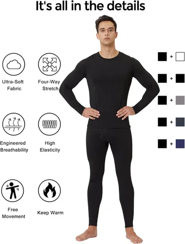 Vista 8 de CL - Ropa interior térmica para hombre, paquete de 2 unidades, suave y cálida, capa base para clima frío