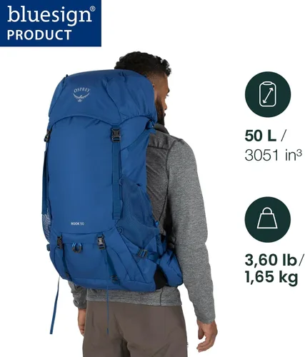 Vista 2 de Osprey Rook 50L Mochila de mochilero para hombre, Astology Azul/Blue Flame