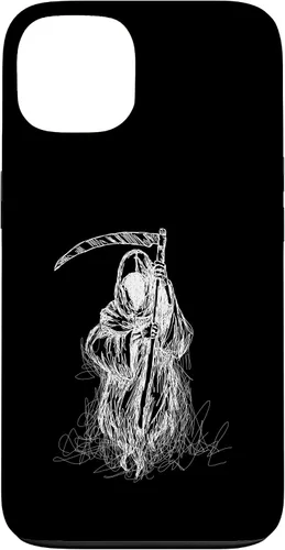 Vista 7 de iPhone 16 Halloween Grim Reaper Ghost with Scythe, Hand Sketch Case