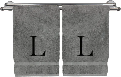 Vista 118 de Toalla de mano monogramada, regalo personalizado, juego de 2 - Toalla bordada con letra de bloque dorada - Extra absorbente 100% algodón turco
