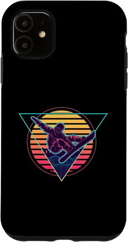 Vista 5 de iPhone 15 Retro Futuristic Snowboarder Synthwave Snowboarding Case