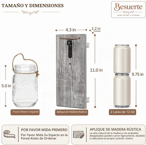 Vista 2 de Decoración rústica de madera para colgar en la pared con tira de luces LED para sala de estar y dormitorio modernos, estilo campestre inspirador